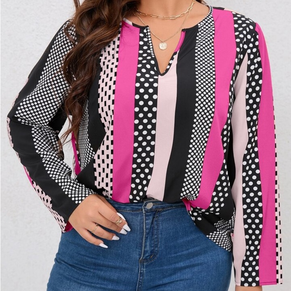 Stylish Pink and Black Polka Dot Women's Top